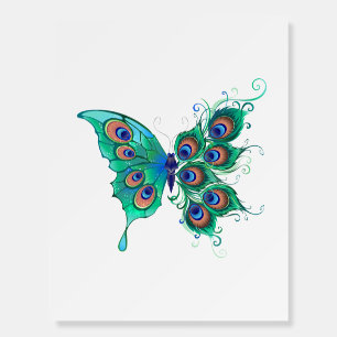 Butterfly with Green Peacock Feathers Foam Board