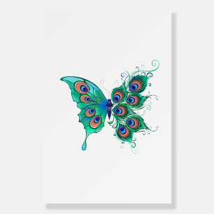 Butterfly with Green Peacock Feathers Foam Board
