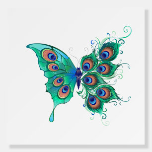 Butterfly with Green Peacock Feathers Foam Board