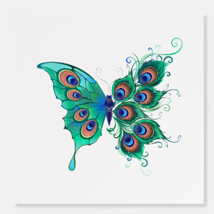 Butterfly with Green Peacock Feathers Foam Board