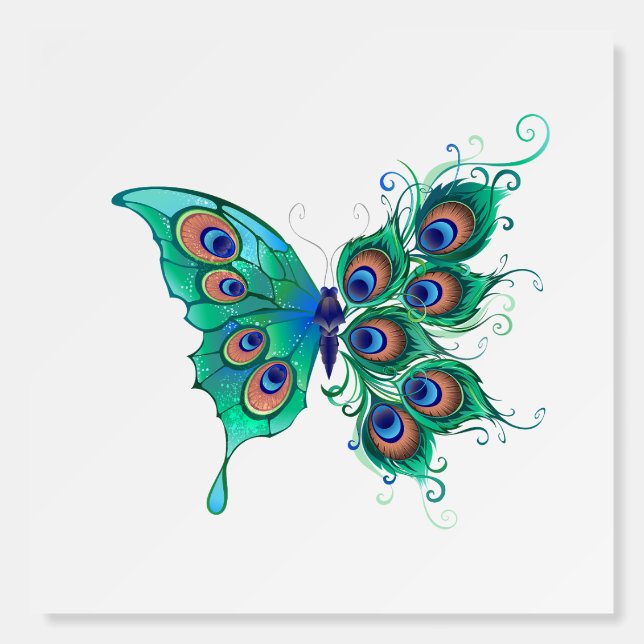 Butterfly with Green Peacock Feathers Foam Board (Front)