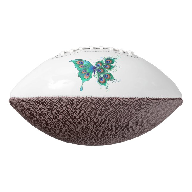 Butterfly with Green Peacock Feathers Football (Rotated 270)