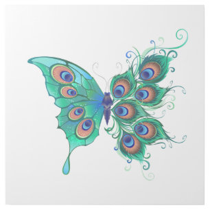 Butterfly with Green Peacock Feathers Gallery Wrap