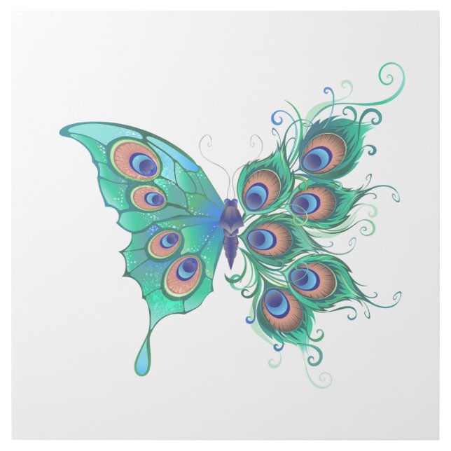 Butterfly with Green Peacock Feathers Gallery Wrap (Front)