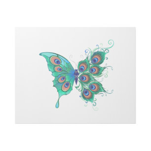 Butterfly with Green Peacock Feathers Gallery Wrap