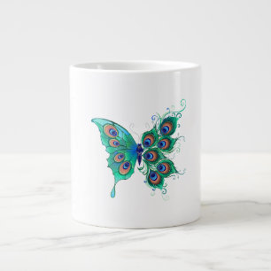 Butterfly with Green Peacock Feathers Giant Coffee Mug