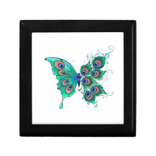 Butterfly with Green Peacock Feathers Gift Box