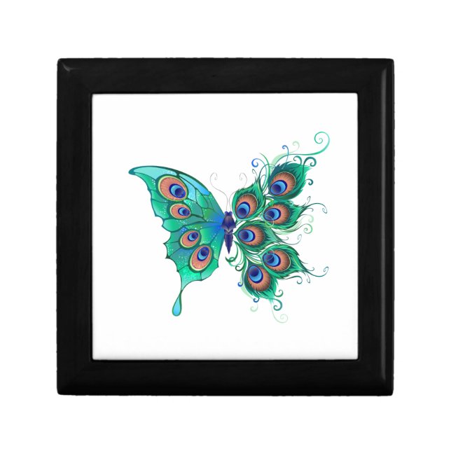 Butterfly with Green Peacock Feathers Gift Box (Front)