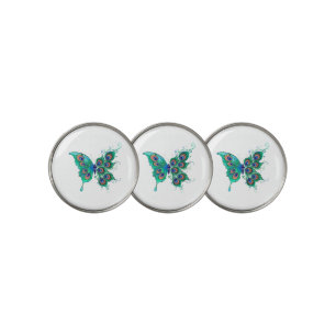 Butterfly with Green Peacock Feathers Golf Ball Marker