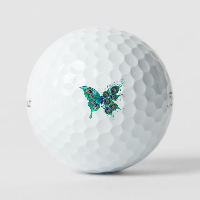 Butterfly with Green Peacock Feathers Golf Balls (Front)