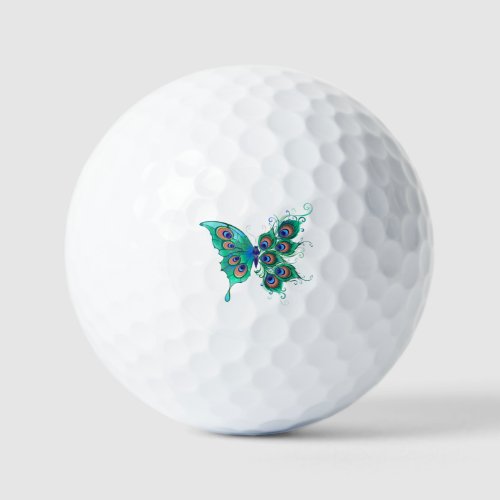 Butterfly with Green Peacock Feathers Golf Balls