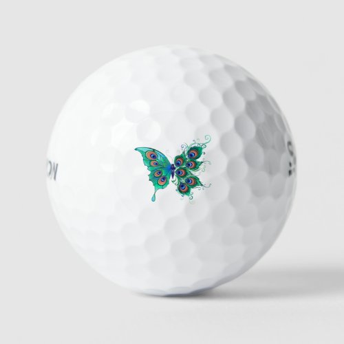 Butterfly with Green Peacock Feathers Golf Balls
