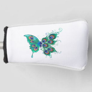 Butterfly with Green Peacock Feathers Golf Head Cover
