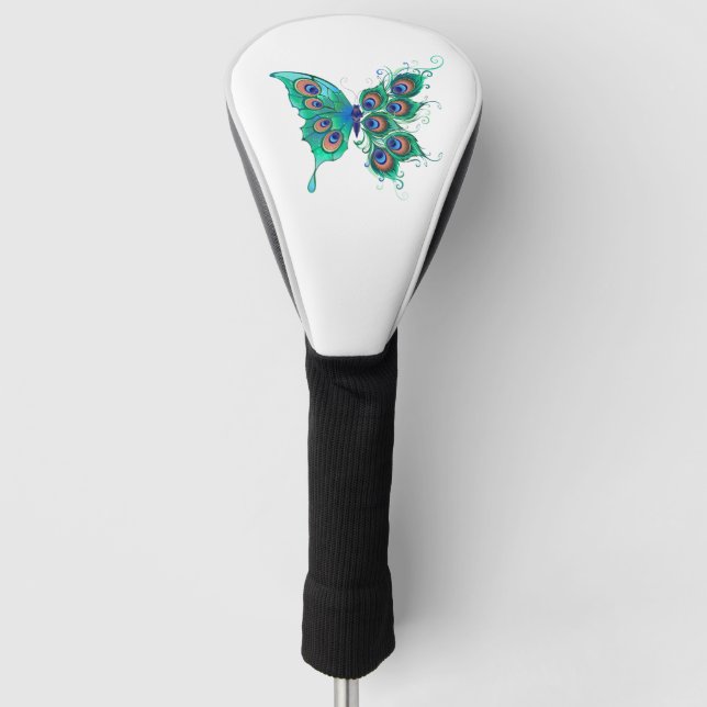Butterfly with Green Peacock Feathers Golf Head Cover (Front)