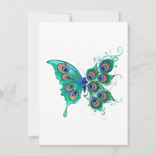 Butterfly with Green Peacock Feathers Holiday Card