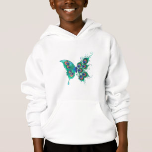 Butterfly with Green Peacock Feathers Hoodie