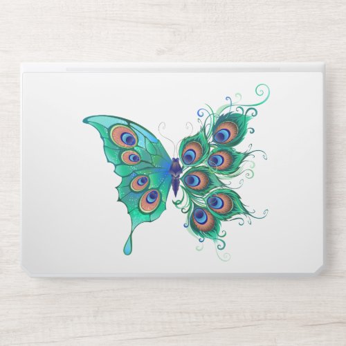 Butterfly with Green Peacock Feathers HP Laptop Skin