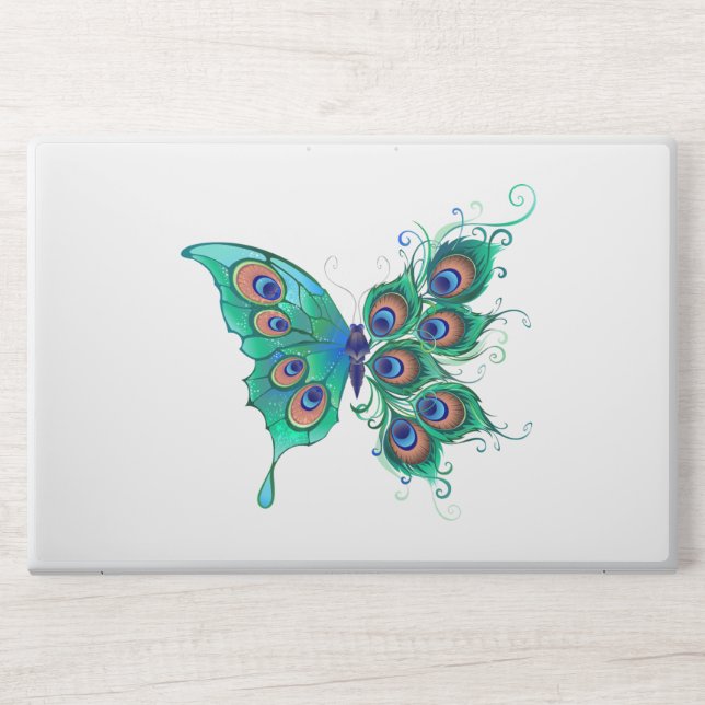 Butterfly with Green Peacock Feathers HP Laptop Skin (Front)