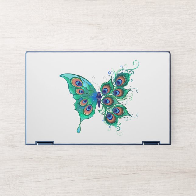 Butterfly with Green Peacock Feathers HP Laptop Skin (Front)