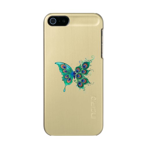 Butterfly with Green Peacock Feathers Metallic iPhone SE/5/5s Case
