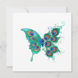 Butterfly with Green Peacock Feathers Invitation