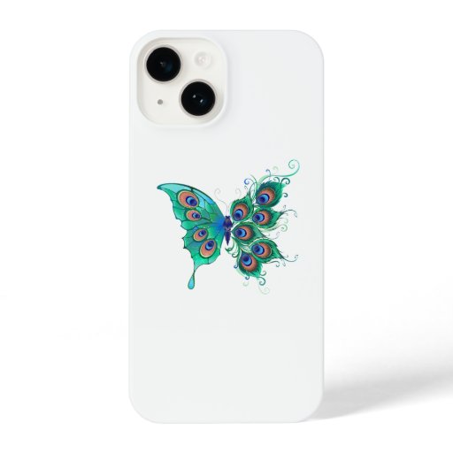 Butterfly with Green Peacock Feathers iPhone 14 Case