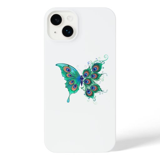 Butterfly with Green Peacock Feathers iPhone 14 Plus Case