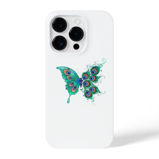 Butterfly with Green Peacock Feathers iPhone 14 Pro Case