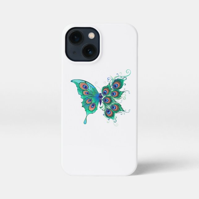 Butterfly with Green Peacock Feathers iPhone Case (Back)