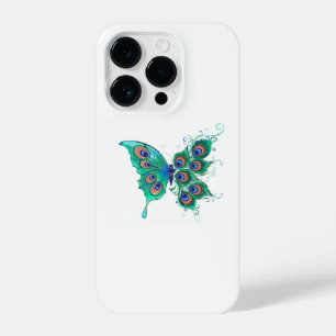 Butterfly with Green Peacock Feathers iPhone 14 Pro Case