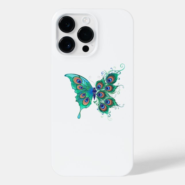 Butterfly with Green Peacock Feathers iPhone Case (Back)