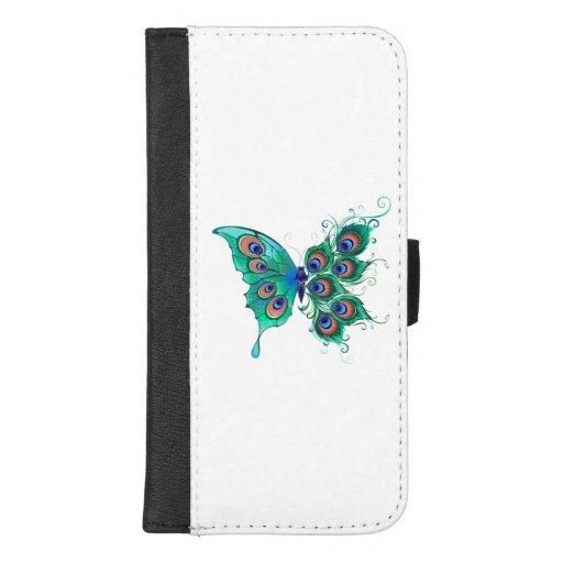 Butterfly with Green Peacock Feathers iPhone 8/7 Plus Wallet Case
