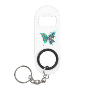 Butterfly with Green Peacock Feathers Keychain Bottle Opener