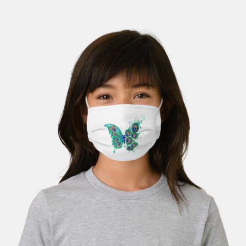Butterfly with Green Peacock Feathers Kids Cloth Face Mask