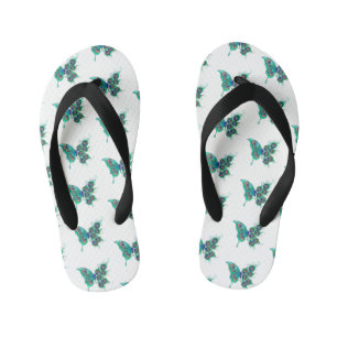 Butterfly with Green Peacock Feathers Kid's Flip Flops