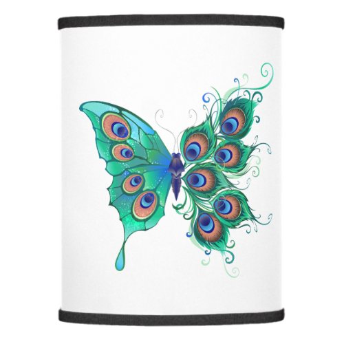 Butterfly with Green Peacock Feathers Lamp Shade