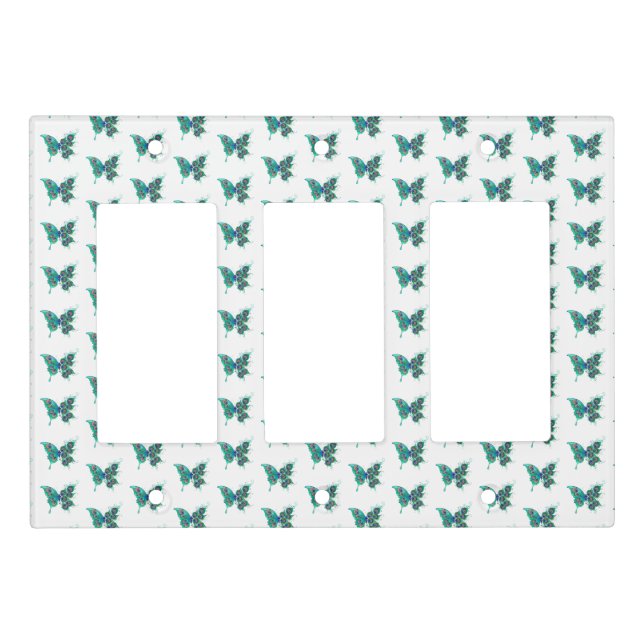 Butterfly with Green Peacock Feathers Light Switch Cover (Front)