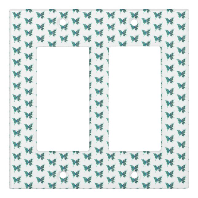 Butterfly with Green Peacock Feathers Light Switch Cover (Front)