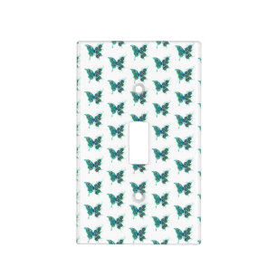 Butterfly with Green Peacock Feathers Light Switch Cover
