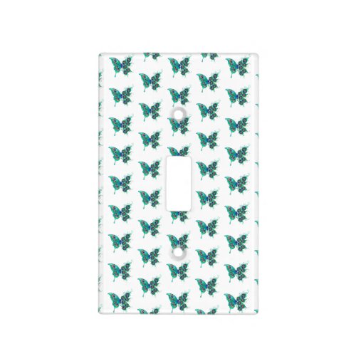Butterfly with Green Peacock Feathers Light Switch Cover
