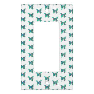 Butterfly with Green Peacock Feathers Light Switch Cover