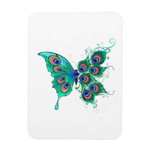 Butterfly with Green Peacock Feathers Magnet