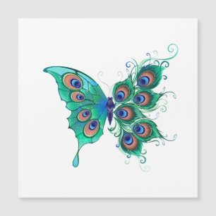 Butterfly with Green Peacock Feathers Magnetic Invitation