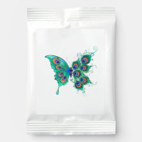 Butterfly with Green Peacock Feathers