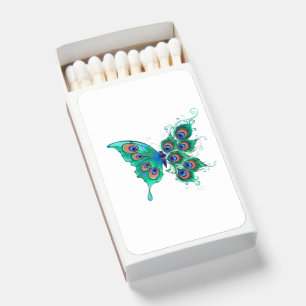 Butterfly with Green Peacock Feathers Matchboxes