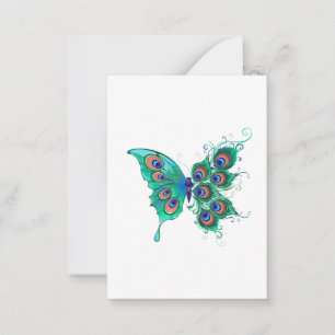 Butterfly with Green Peacock Feathers Note Card