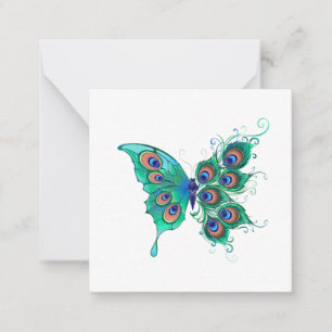 Butterfly with Green Peacock Feathers Note Card