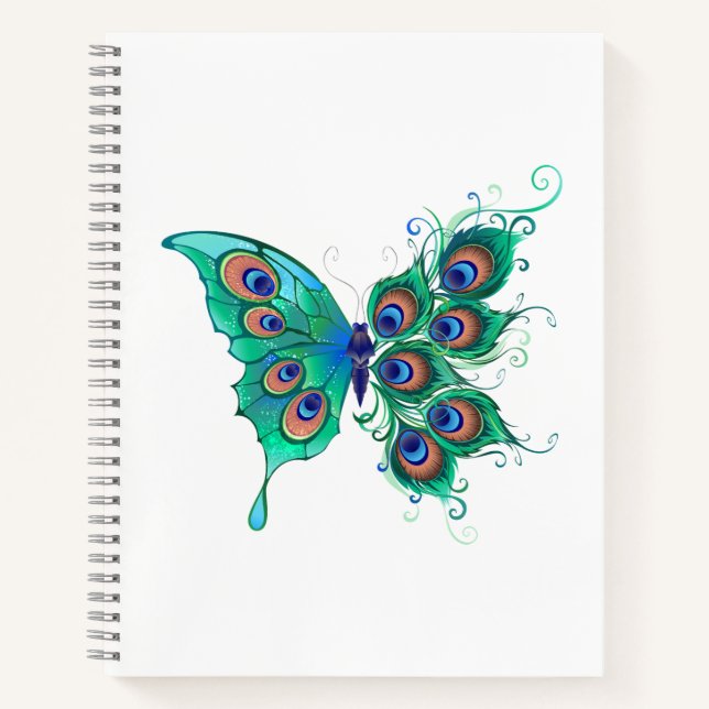 Butterfly with Green Peacock Feathers Notebook (Front)