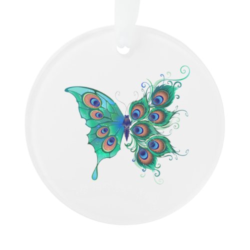 Butterfly with Green Peacock Feathers Ornament