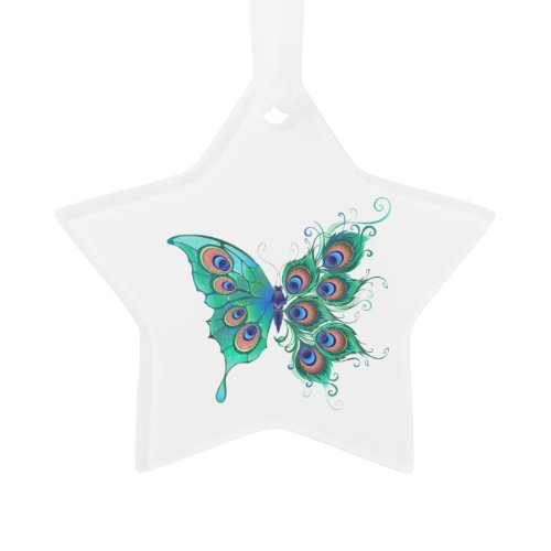 Butterfly with Green Peacock Feathers Ornament